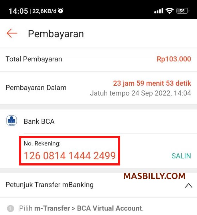 Nomor Virtual Account Shopee