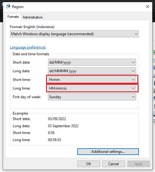 Cara mengubah format waktu di windows