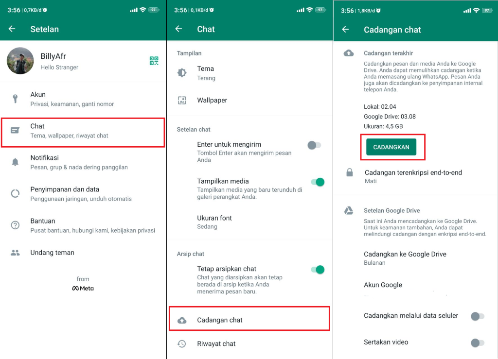 Cara Backup WhatsApp android