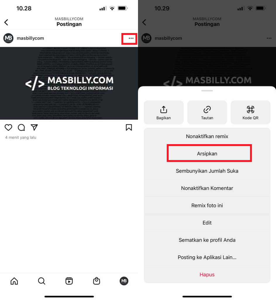 Cara Mengarsipkan Postingan di Instagram