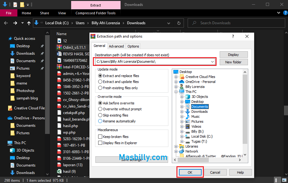 cara ekstrak file RAR masbilly.com